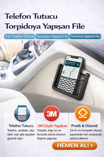 Hane Dostu Torpidoya Yapışan Telefon ve Eşya Düzenleme Filesi – 15×8 cm Prati...