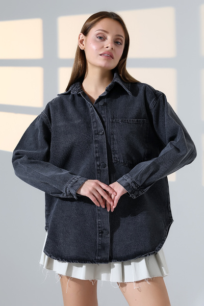 BLUE NATIONAL JEANS kadın oversize kesim denim gömlek ceket tek cepli Kar Yık...