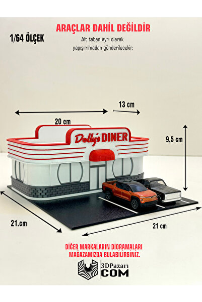 Butik 3D Baskı 1/64 Ölçekli Dolly's Dinner Bina Tasarımlı Diorama Araç Sergil...