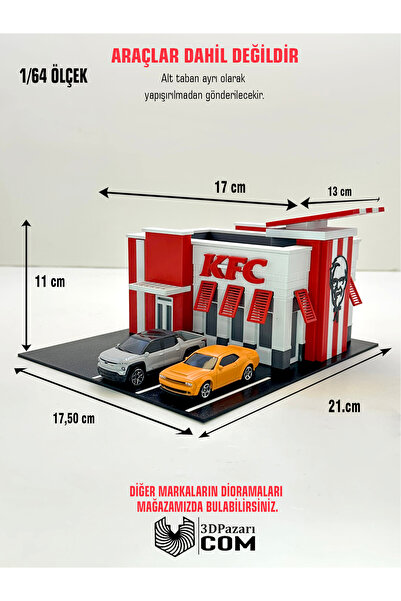 Butik 3D Baskı 1/64 Ölçekli KFC Bina Tasarımlı Diorama Araç Sergileme Garajı