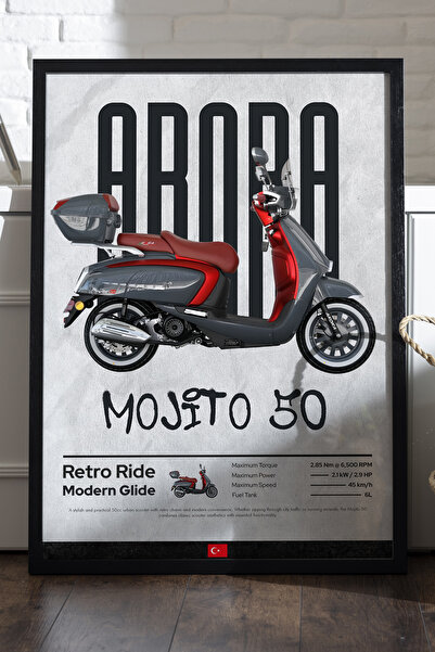 Duvarda Arora Mojito 50 Siyah Ahşap Çerçeveli Poster, Dekoratif Motosiklet Du...