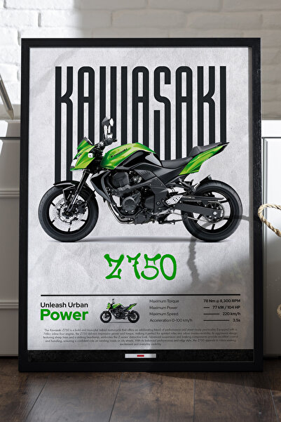 Duvarda Poster Kawasaki Z750 cu ramă din lemn negru, pictură decorativă de pe...