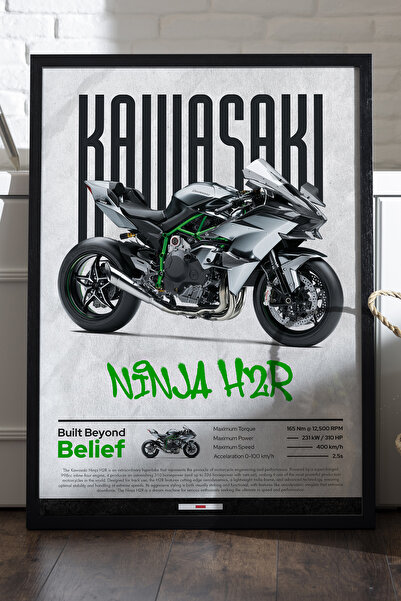 Duvarda Poster cu ramă din lemn negru Kawasaki Ninja H2 R, pictură decorativă...