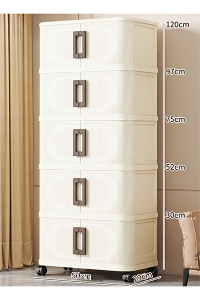 Generic 5-Tier 50cm Large-Capacity Sliding Door Storage Cabinet, Mobile No-Assembly Organizer