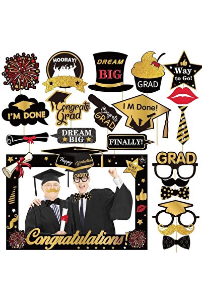 Arabest Black Gold Graduation Photo Booth Props, Graduation Photo Booth Frame and Congrats Class