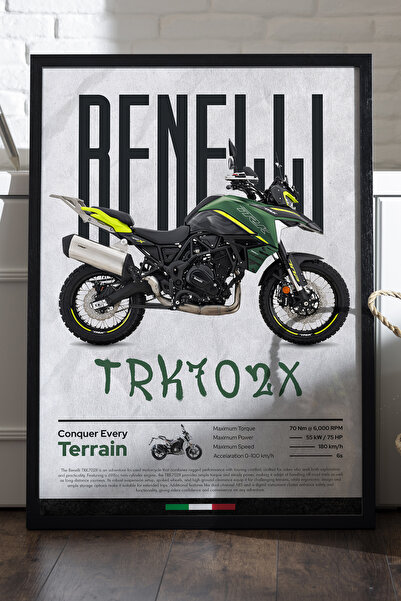 Duvarda Poster Benelli TRK 702X cu ramă din lemn negru, pictură decorativă de...