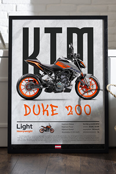 Duvarda Αφίσα KTM Duke 200 με μαύρο ξύλινο πλαίσιο, διακοσμητικός πίνακας τοί...