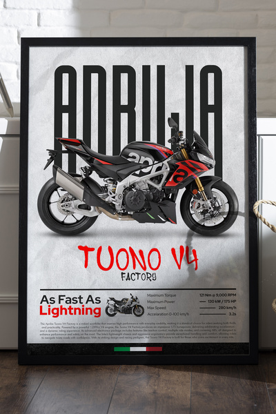 Duvarda Αφίσα Aprilia Tuono V4 Factory με μαύρο ξύλινο πλαίσιο, διακοσμητικός...