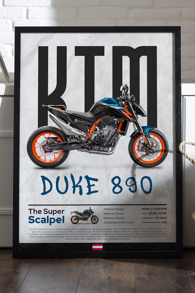 Duvarda Αφίσα KTM Duke 890 με μαύρο ξύλινο πλαίσιο, διακοσμητικός πίνακας τοί...