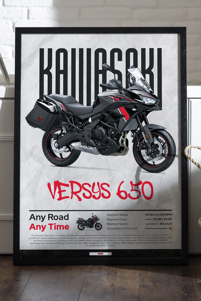 Duvarda Αφίσα Kawasaki Versys 650 με μαύρο ξύλινο πλαίσιο, διακοσμητικός πίνα...