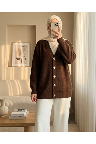 Modamorfo Buttoned Front Bearded Casual Knit Cardigan - Brown