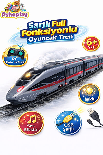 Pshoplay Şarjlı Full Fonksiyonlu Uzaktan Kumandalı Işıklı ve Sesli Hızlı Tren (RC)