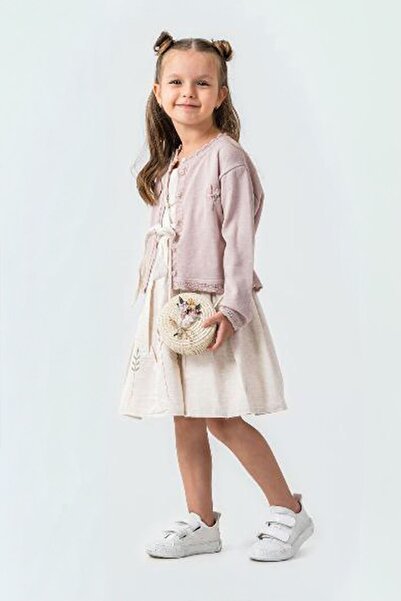 Minigimin Cicileri Mini rochie pentru fetiță cu broderie de margarete, cardig...