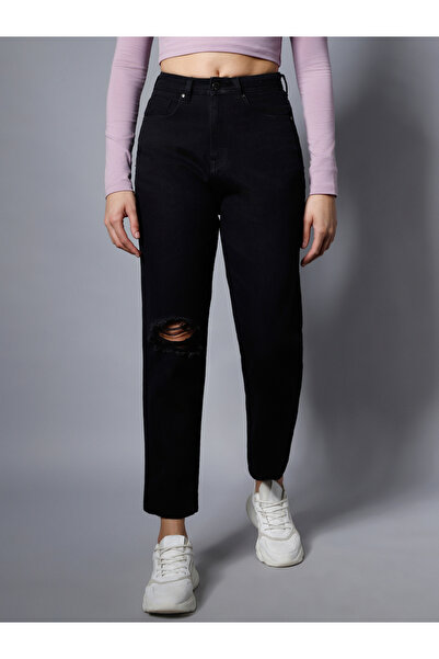 High Star By Styli Women Black High-Rise Ripped Knee Jeans