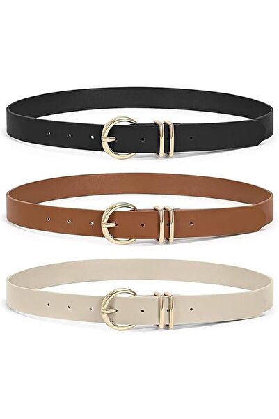 Saharaz Women's Leather Belts for Jeans Dresses Fashion Gold Buckle Ladies Belt, (3 Pack)