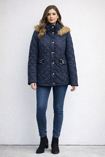 Ekol Hooded Diamond Pattern Quilted Coat