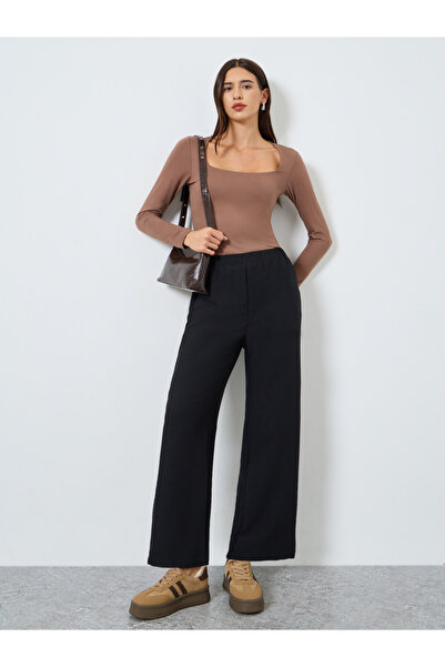 Take Two By Styli Women Textured Elastic Waist Straight Leg Pants