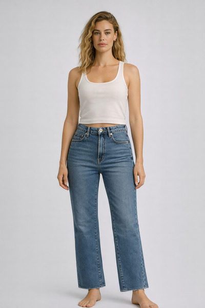 VENA Pantaloni de damă Wanda Extra talie înaltă albastru închis croi larg pe picior pantaloni de blugi bumbac 100% - albastru închis