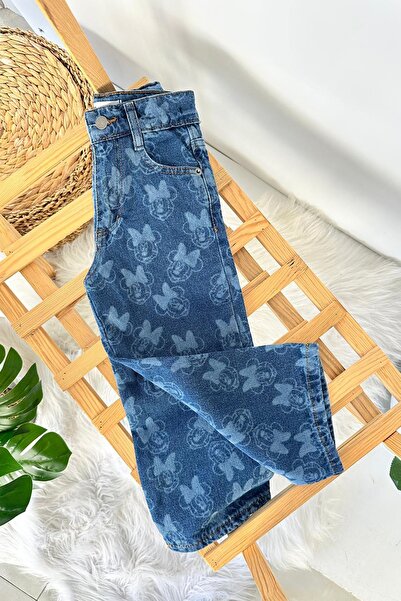 Minigimin Cicileri Miniğimin Cicileri Mnn Printed Girls' Comfortable Jeans - Blue