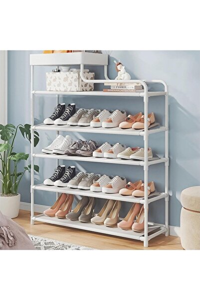 Generic رف أحذية معدني بستة أرفف، منظم أحذية بأربعة أرفف قماشية وسلة تخزين علوية، متين وقوي.