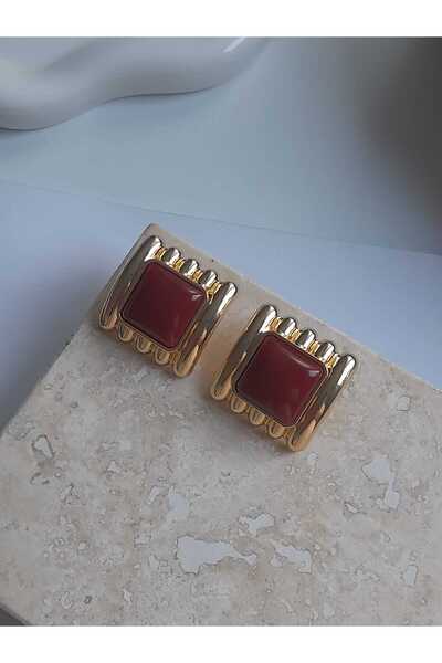 8atelier أقراط ذهبية عتيقة من حجر بورجوندي