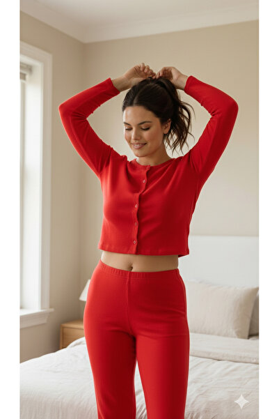 sleeproom Set de pijamale cu nasturi RİNG VİSKON UZUNKOL