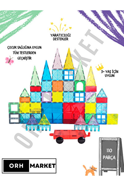 ORH Market 110 قطعة من مكعبات التدريب المغناطيسية لعبة الذكاء والإبداع للأطفال