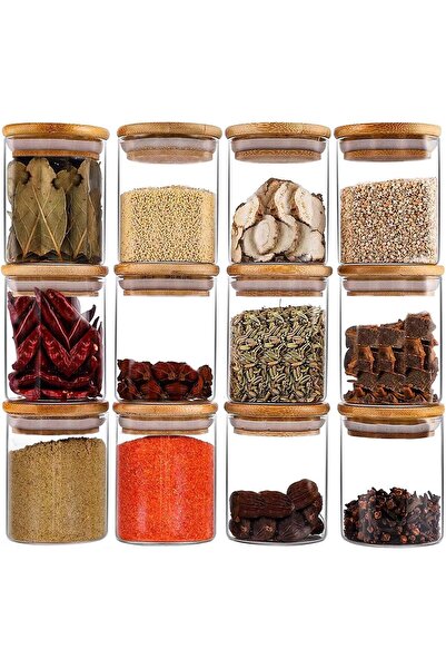 Generic 12-Piece Glass Jars with Wooden Lid for Stylish Spice Organization in...
