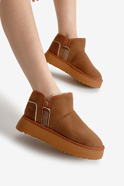 Tonny Black Women's Tan Thick Poly Sole Suede Look Fur Lined Daily Short Boots