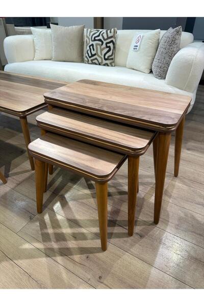 MODA SEFA MOBİLYA Ahşap Zigon Sehpa, Salon Oturma Odası Zigon Sehpa, Ceviz Zi...