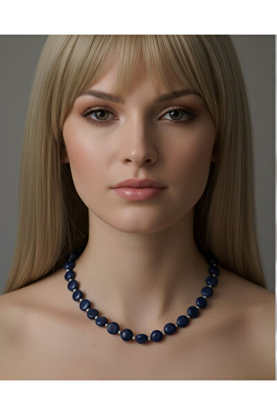 DSAKSESUAR Doğal Sodalit Taşı El Yapımı Kolye -Lacivert