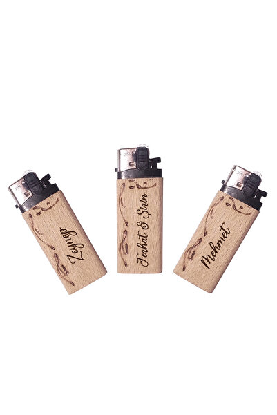 BK Design Kişiye Özel Ahşap Kaplamalı Doldurulabilir Gazlı Çakmak