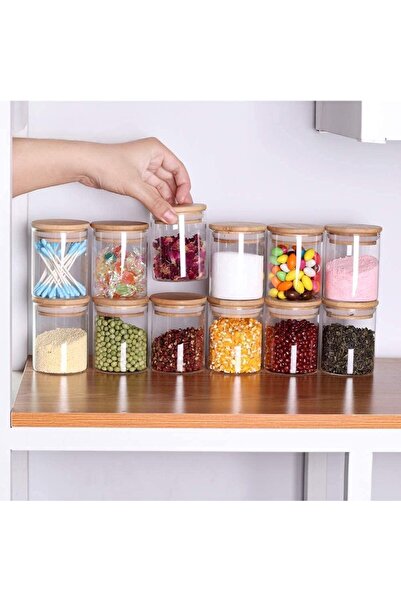 Generic 12-Piece Glass Jars with Wooden Lid for Stylish Spice Organization in Your Kitchen