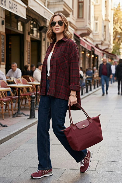 Lela Cămașă cu guler clasic din bumbac în carouri supradimensionat Fit 6835002