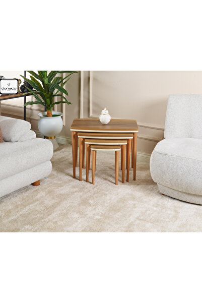 DONACO Vizyon Doğal Ceviz Kaplama 4'lü Zigon Servis Sehpası