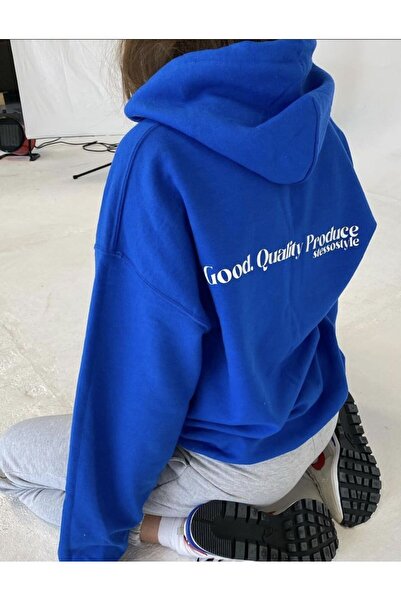 FUKATEX سويت شيرت عالي الجودة مطبوع أزرق بلون الكوبالت أزرق بغطاء رأس