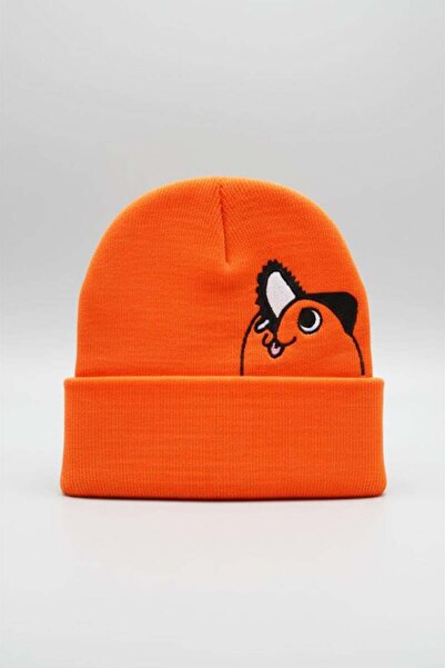 Karakedi Turuncu Chainsaw Man Pochita Örgü Bere