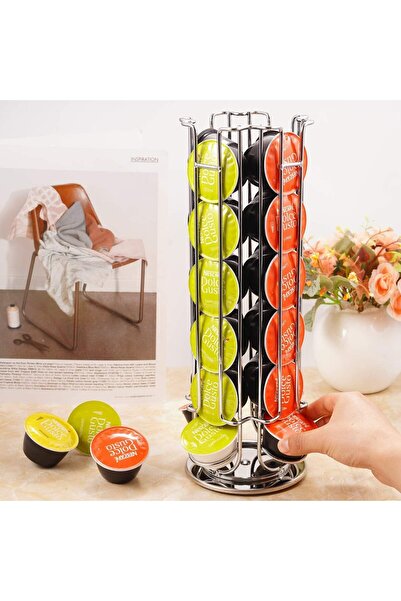 Generic Rotating 24 Capsule Coffee Pod Holder Stainless Steel Tower Stand Rack Dispenser