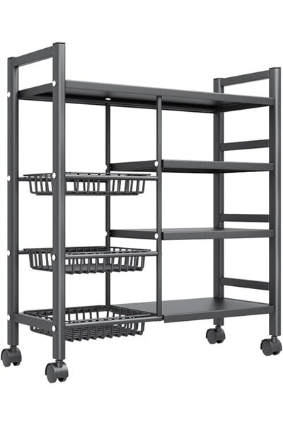 Generic عربة تخزين مطبخ متنقلة من 4 طوابق مع ثلاث سلال شبكية