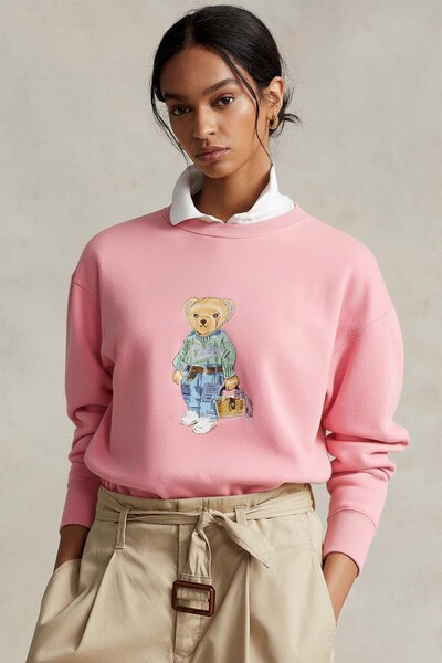 The Champ Clothing Femei supradimensionat Swea tricou Weekend Bear 3D cu imprimeu Pink – guler rotund , 3 fire cu broderie