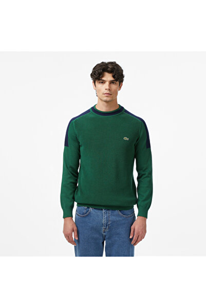 Lacoste Erkek Classic Fit Bisiklet Yaka Renk Bloklu Yeşil Kazak