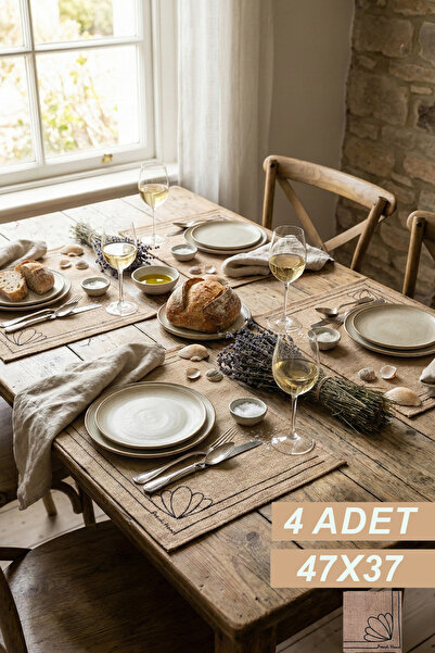 PH Prendi Home Çiçek Baskılı Doğal Jüt Hasır Amerikan Servis Supla Sofra Sunum Matı Leke Tutmaz