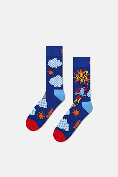 Happy Socks Erkek Mavi Baba Temalı Pamuklu Çorap