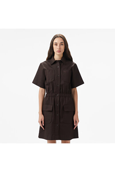 Lacoste Kadın Classic Fit Kısa Kollu Kahverengi Elbise