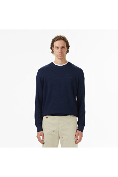 Lacoste Erkek Classic Fit Bisiklet Yaka Yün Lacivert Kazak