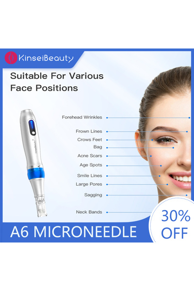 KINSEI BEAUTY جهاز كينسي بيوتي الجديد A6 Plus6pin اللاسلكي الاحترافي للعناية بالبشرة بتقنية الوخز بالإبر الدقيقة، بدون ألم
