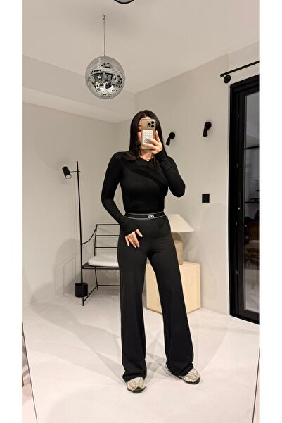 Bade Butik Siyah Logolu Straight Tayt