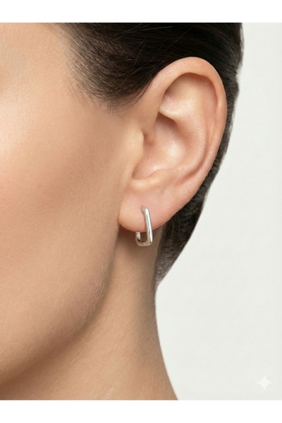 Bilge Takı Premium Silver Color Minimalist Rectangular Luxury Steel Earrings,...