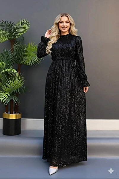 GİZ AGİYİM Sequin Butterfly Evening Dress Black