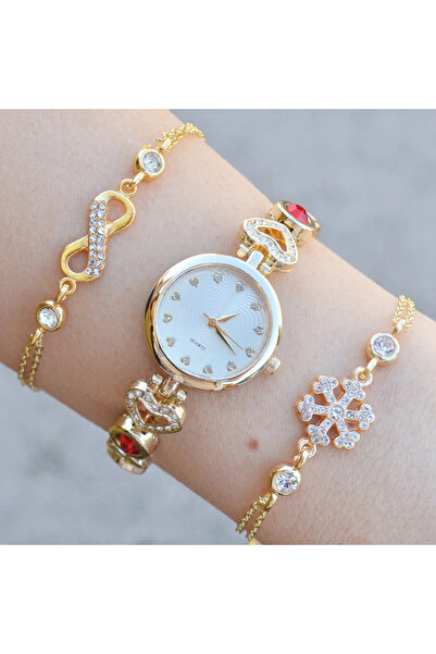 COLESİUM Gold Metal Kordon Kadın Saat Kombini 3756